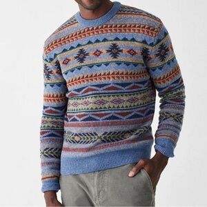 FAHERTY x GoodFeather collab The Fair Isle Blue Winter Night Wool Sweater SZ: M